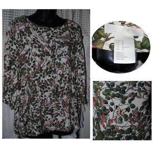 H&M 100% Viscose Wide Sleeve Floral Top Size 10